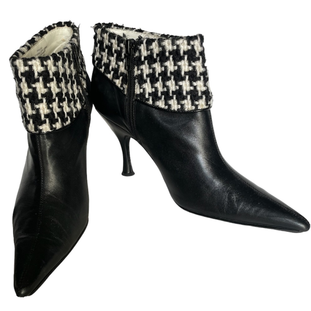 Black and Houndstooth Pralina Bootie with Silver Safety Pin Detail